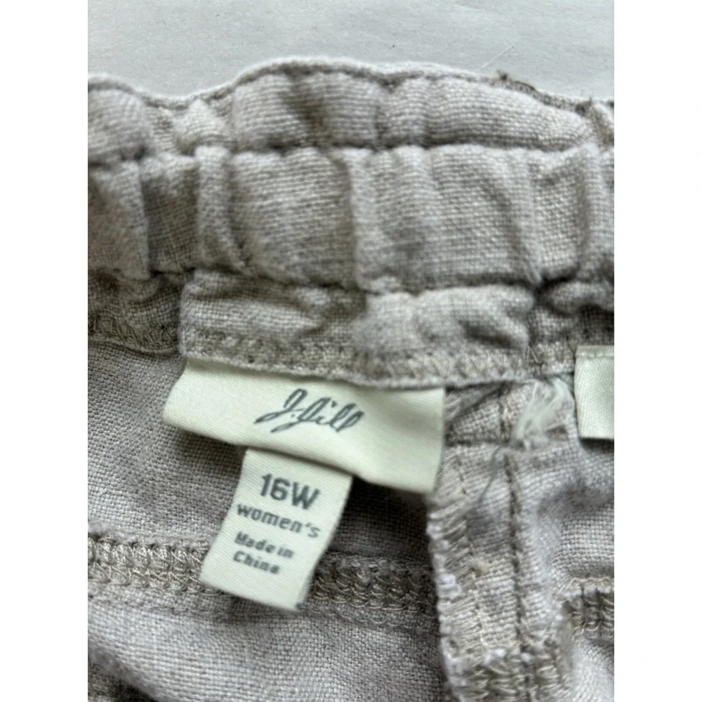 J Jill Wide Leg Pants Sz 16W 100% Linen Tan Lagenlook Beach Pockets‎ Coastal